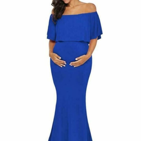 Love2Mi Women's Off Shoulder Maternity Gown Dress - Picture 1 of 8